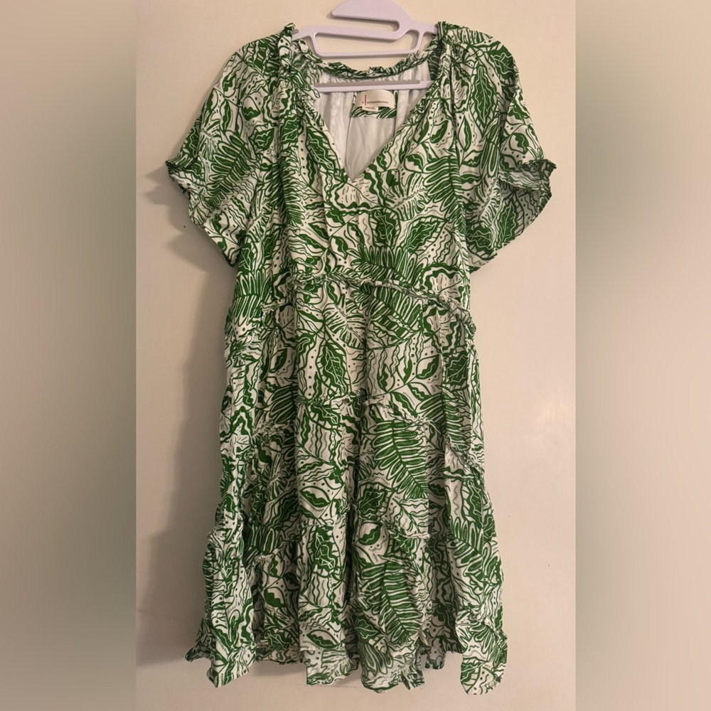 Anthropologie Green Leaf Pattern Dress